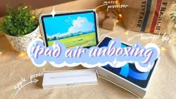 ipad air 4 [blue] aesthetic unboxing and accesories + apple pencil + aesthetic study with me [asmr]