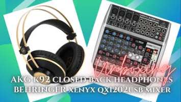 BEHRINGER xenyx qx1202usb mixer /AKG k92 closed back headphones (UNBOXING)