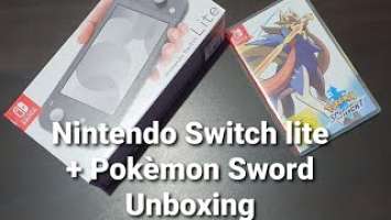 nintendo switch lite console gray + pokèmon sword unboxing