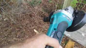 Makita DGA452Z cordless lxt 18 volt grinder out in the field cutting metal