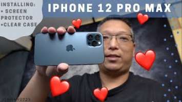 Unboxing iPhone 12 Pro Max, clear phone case, and installing a tempered glass screen protector