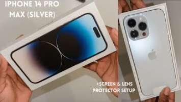 iPhone 14 Pro Max (silver) unboxing  | screen & lens protector + phone case setup