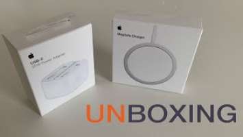 Unboxing Apple 20W USB-C Power Adapter and Apple MagSafe Charger.