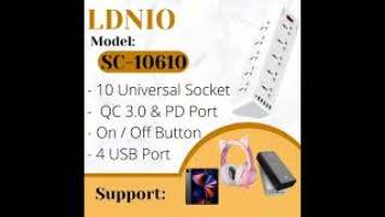 Ldnio SC10610 2500W 10 Sockets + Type-C PD + QC3.0 6 USB Ports Desktop Extension with 2m UK Plug