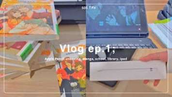 vlog ep. 1-; ipad and apple pencil unboxing, School, manga,anime,library, aesthetic!