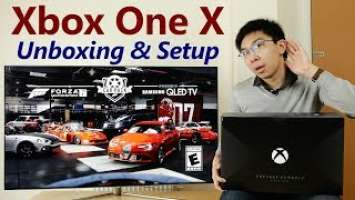 Microsoft Xbox One X Unboxing & Setup on Samsung QLED TV