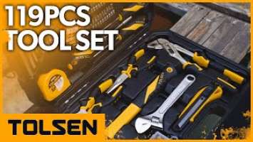 TOLSEN® 119Pcs Tool Set | Pliers | Claw Hammer | Adjustable Wrench | Measuring Tape  85350