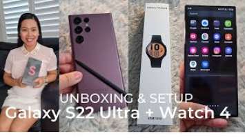 Samsung Galaxy S22 Ultra & Galaxy Watch 4 Unboxing, Setup & First Use I Complete Guide #amysquest