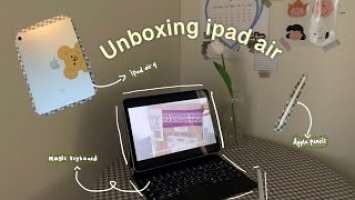 Unboxing iPad air 4 silver (2020)+iPad magic keyboard+Apple pencil gen 2  | Indonesia