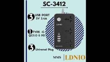 LDNIO SC3412 Upgrade-3 Electrical Socket with 3 USB QC 3.0and 1 USB-C PD 20W 3 Socket Outlets