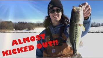 A Day of Ice Fishing...Almost Kicked Out!!  (Deeper Pro Plus Review)