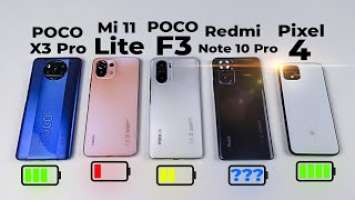 КТО ДОЛЬШЕ ПРОЖИВЕТ?  Pixel 4, Redmi Note 10 PRO, Mi 11 Lite, POCO X3 Pro, POCO F3