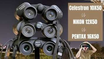 Astro Binoculars Showdown: PENTAX SP 16X50 vs. NIKON 12X50 vs Celestron Upclose 10X50 in Low Light