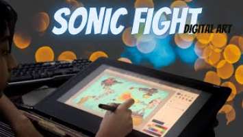 Draw Sonic fight scene using wacom cintiq 16 [Digital art]