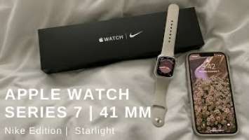 Relaxing & Slow Apple Watch Series 7 Unboxing | 41mm Nike Edition in Starlight ✨ | Accessories