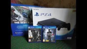 UNBOXING Sony PlayStation 4 (PS4) Slim 1 TB with The Last of Us and Uncharted 4  (Jet Black)