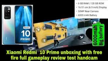 Xiaomi Redmi 10 Prime unboxing with free fire full gameplay review test / Handcam Redmi 10 Prime