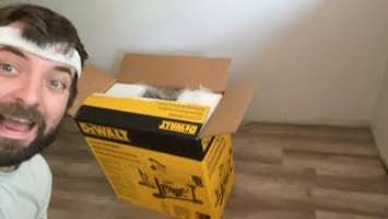 Cave man live DEWALT DWE7485 job site saw unboxing