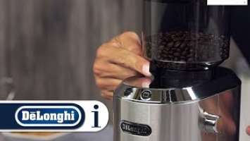 How to grind coffee into the ground coffee container on the De’Longhi Dedica Grinder KG520.M