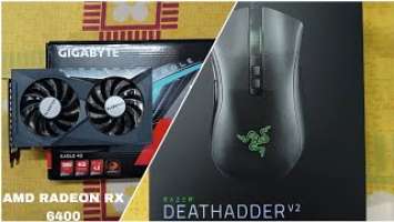 GIGABYTE RADEON RX 6400 AND RAZER DEATHADDER V2 PREMIUM GAMING MOUSE UNBOXING