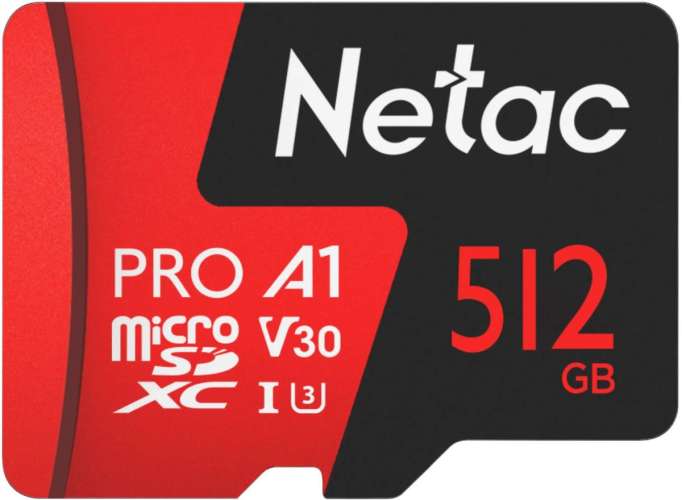 Карта памяти microSDXC UHS-I U3 NETAC P500 Extreme Pro 512 ГБ, 100 МБ/с, Class 10, NT02P500PRO-512G-R,  1 шт., переходник SD