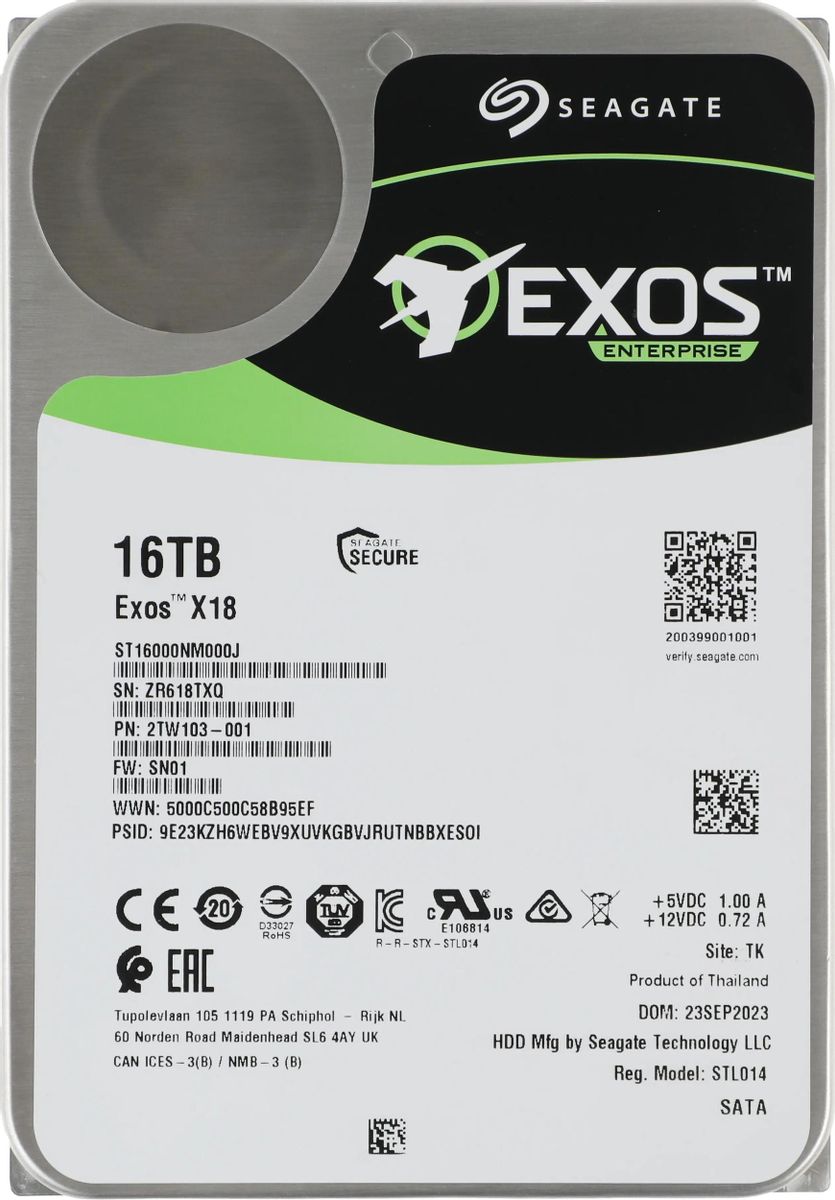 Жесткий диск Seagate Exos X18 ST16000NM000J,  16ТБ,  HDD,  SATA III,  3.5"