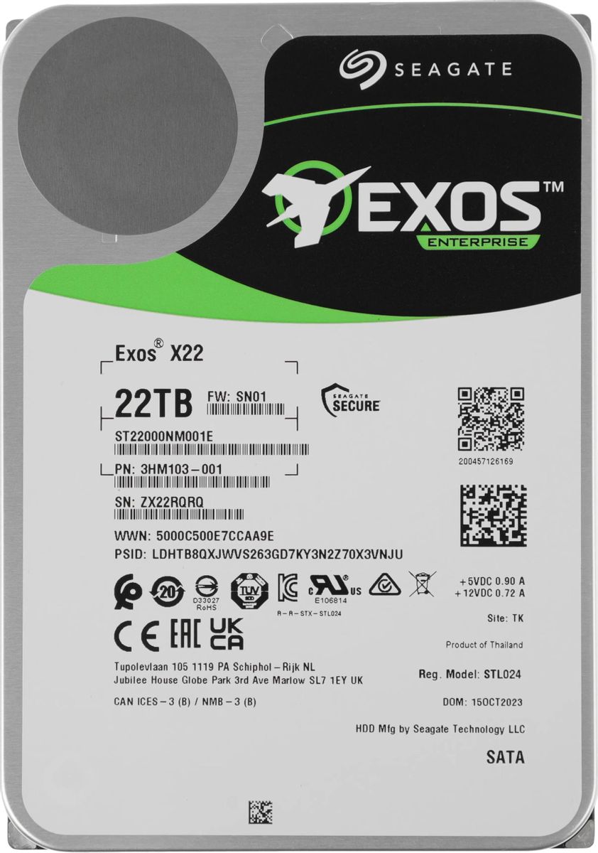 Жесткий диск Seagate Exos X22 ST22000NM001E,  22ТБ,  HDD,  SATA III,  3.5"