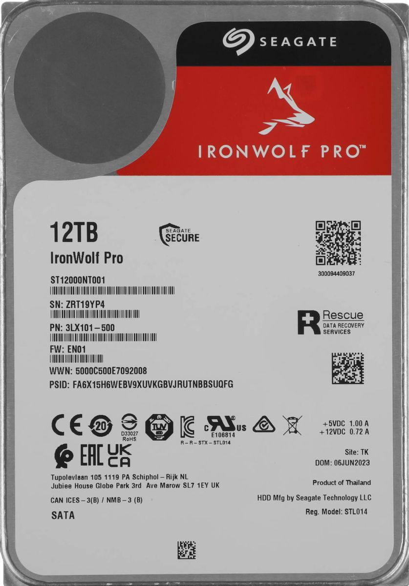 Жесткий диск Seagate Ironwolf Pro ST12000NT001,  12ТБ,  HDD,  SATA III,  3.5"