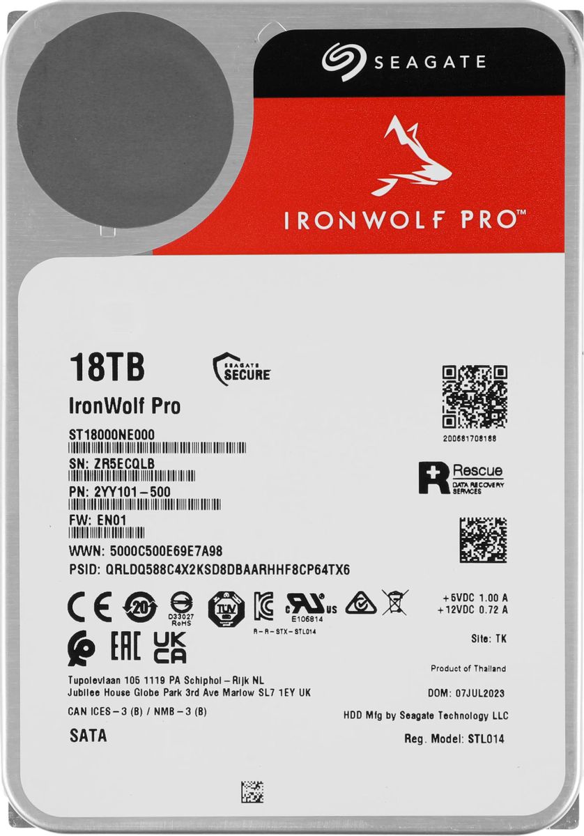 Жесткий диск Seagate Ironwolf Pro ST18000NE000,  18ТБ,  HDD,  SATA III,  3.5"