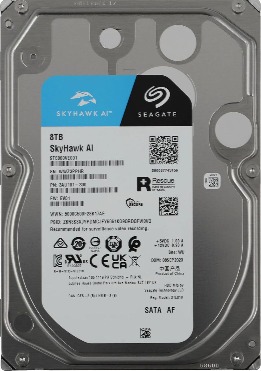 Жесткий диск Seagate SkyHawkAI ST8000VE001,  8ТБ,  HDD,  SATA III,  3.5"