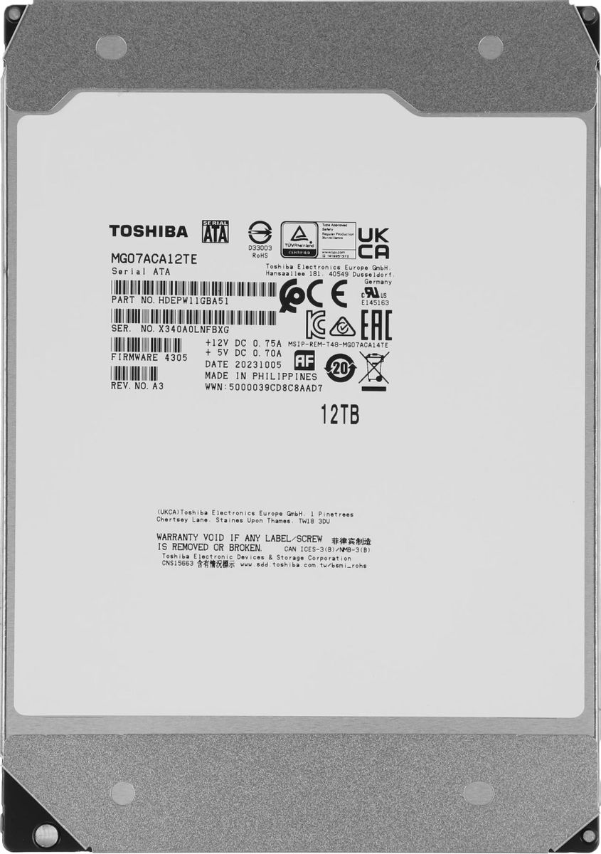 Жесткий диск Toshiba Enterprise Capacity MG07ACA12TE,  12ТБ,  HDD,  SATA III,  3.5"