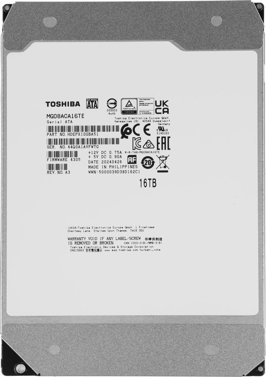 Жесткий диск Toshiba Enterprise Capacity MG08ACA16TE,  16ТБ,  HDD,  SATA III,  3.5"