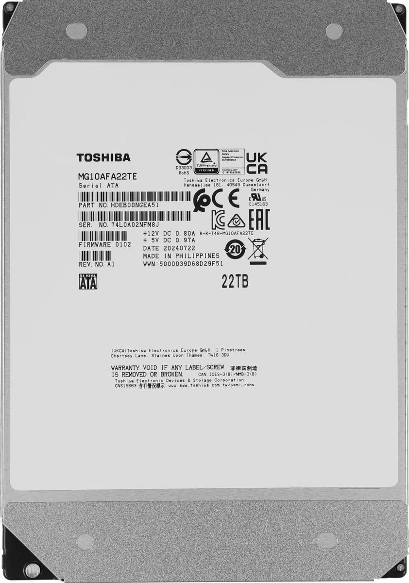 Жесткий диск Toshiba Enterprise Capacity MG10AFA22TE,  22ТБ,  HDD,  SATA III,  3.5"