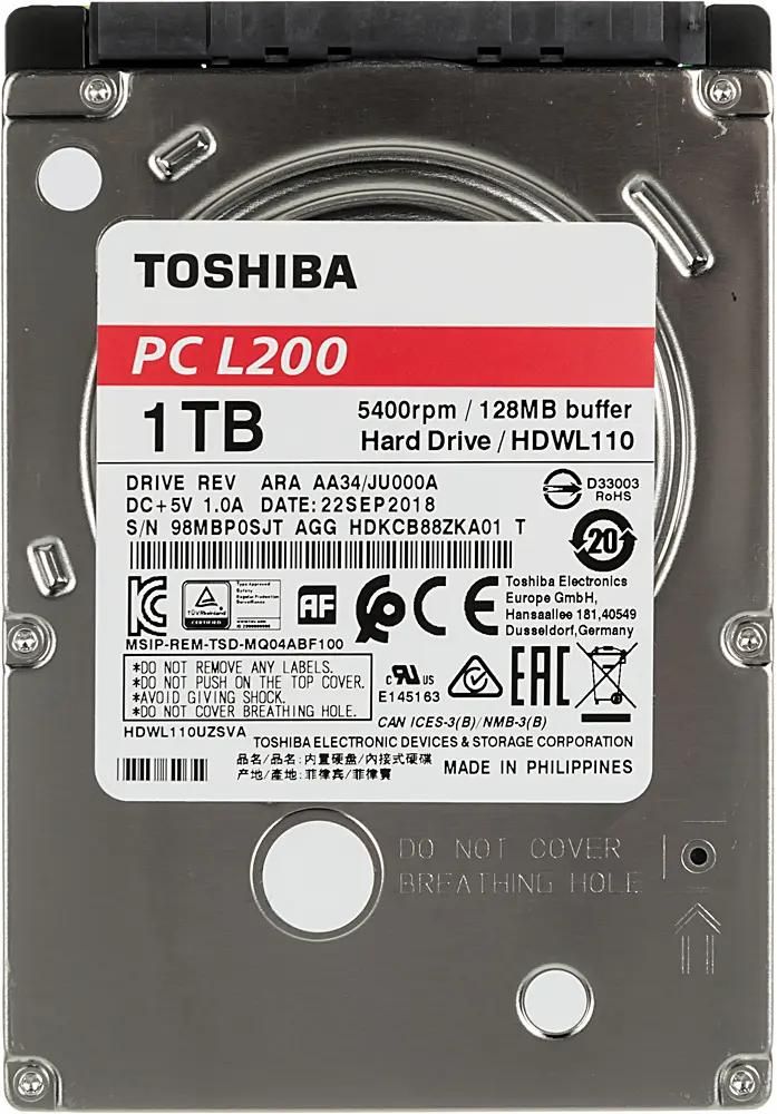 Жесткий диск Toshiba L200 Slim HDWL110UZSVA,  1ТБ,  HDD,  SATA III,  2.5"