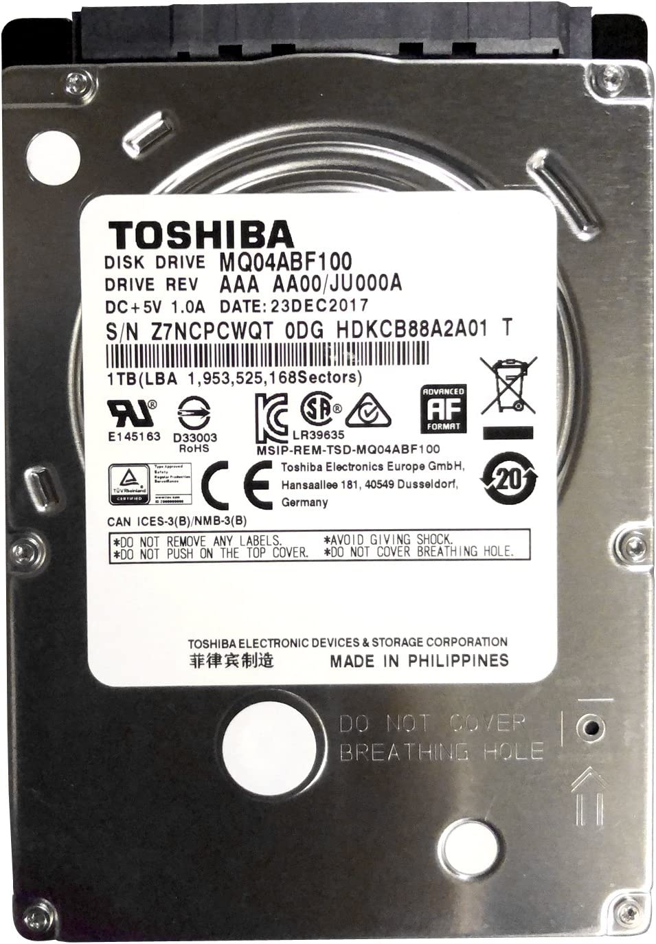 Жесткий диск Toshiba MQ04 MQ04ABF100,  1ТБ,  HDD,  SATA III,  2.5"