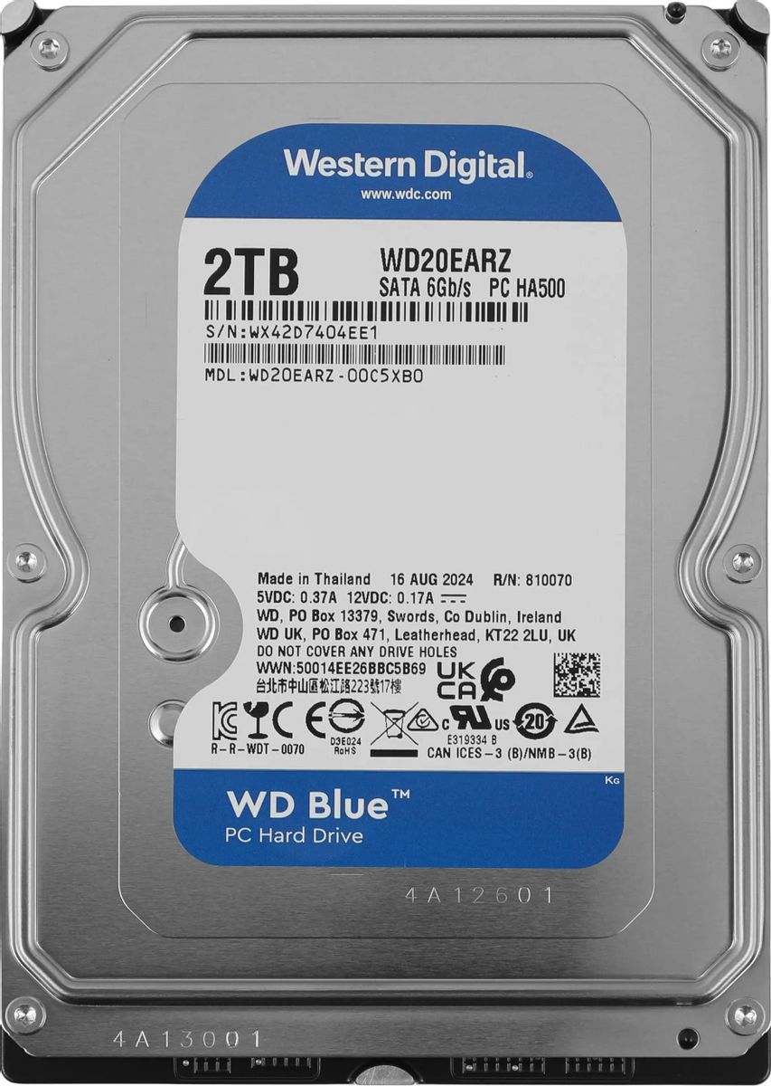 Жесткий диск WD Blue WD20EARZ,  2ТБ,  HDD,  SATA III,  3.5"