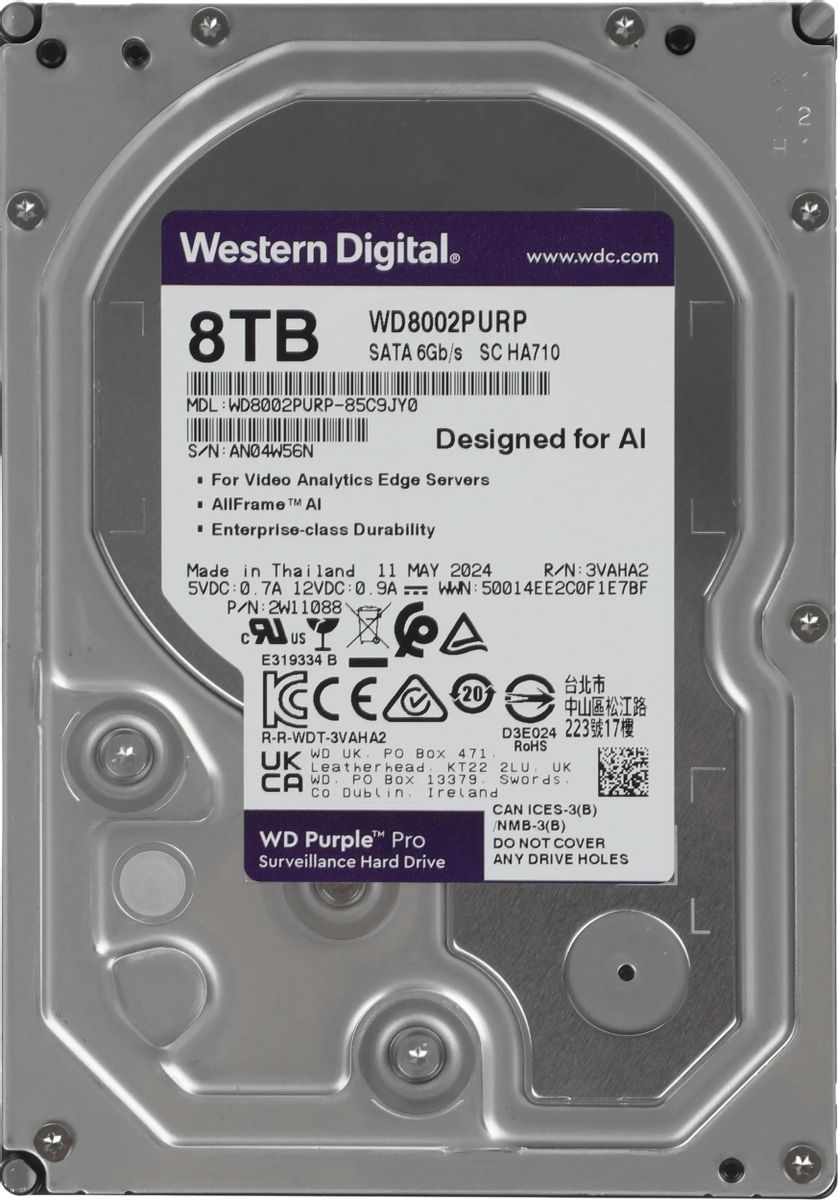 Жесткий диск WD Purple Pro WD8002PURP,  8ТБ,  HDD,  SATA III,  3.5"