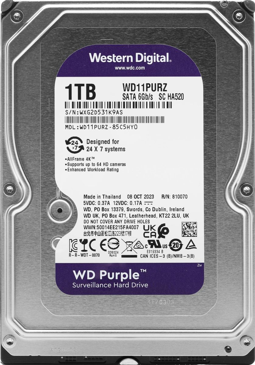 Жесткий диск WD Purple WD11PURZ,  1ТБ,  HDD,  SATA III,  3.5"