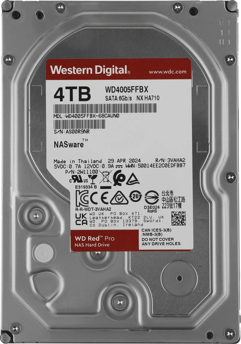 Жесткий диск WD Red Pro WD4005FFBX,  4ТБ,  HDD,  SATA III,  3.5"