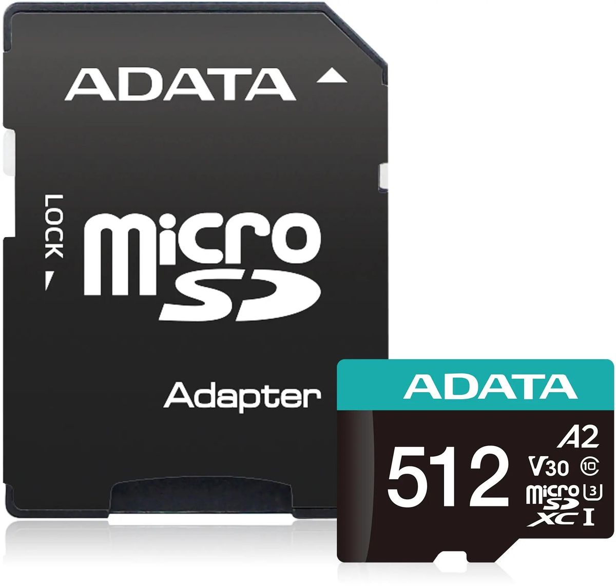 Карта памяти microSDXC UHS-I U3 A-Data Premier Pro 512 ГБ, 100 МБ/с, Class 10, AUSDX512GUI3V30SA2-RA1,  1 шт., переходник SD