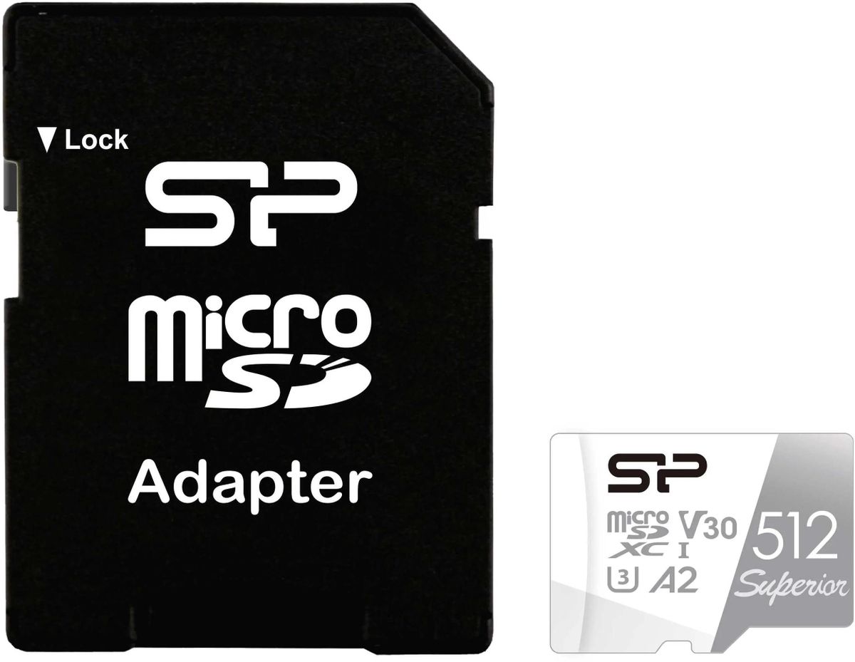 Карта памяти microSDXC UHS-I U3 Silicon Power Superior 512 ГБ, 100 МБ/с, Class 10, SP512GBSTXDA2V20SP,  1 шт., переходник SD