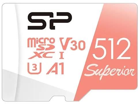 Карта памяти microSDXC UHS-I U3 Silicon Power Superior 512 ГБ, 100 МБ/с, Class 10, SP512GBSTXDV3V20SP,  1 шт., переходник SD