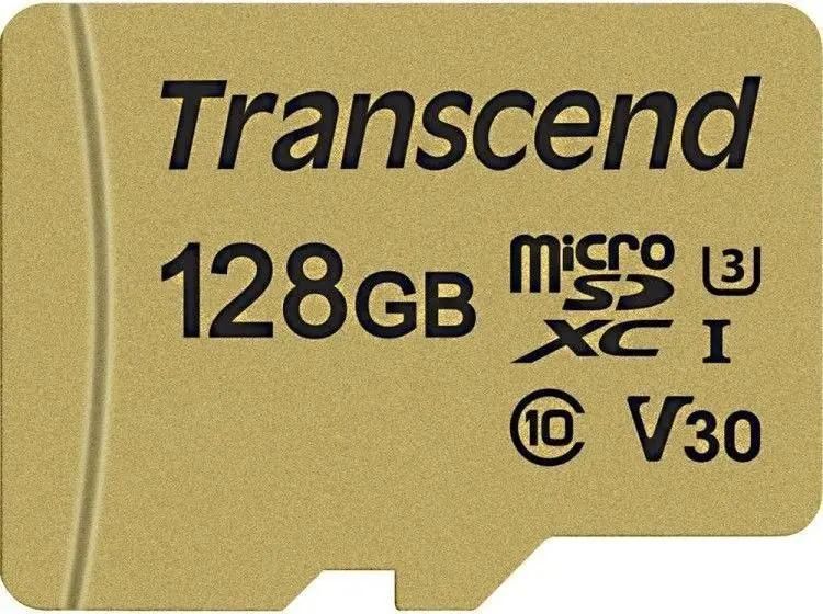 Карта памяти microSDXC UHS-I U3 Transcend 500S 128 ГБ, 95 МБ/с, Class 10, TS128GUSD500S,  1 шт., без адаптера