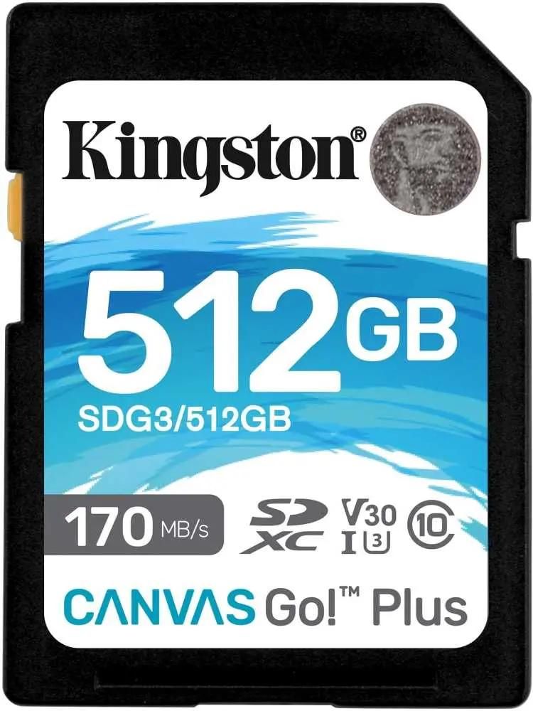 Карта памяти SDXC UHS-I U3 Kingston Canvas Go! Plus 512 ГБ, 170 МБ/с, Class 10, SDG3/512GB,  1 шт., без адаптера