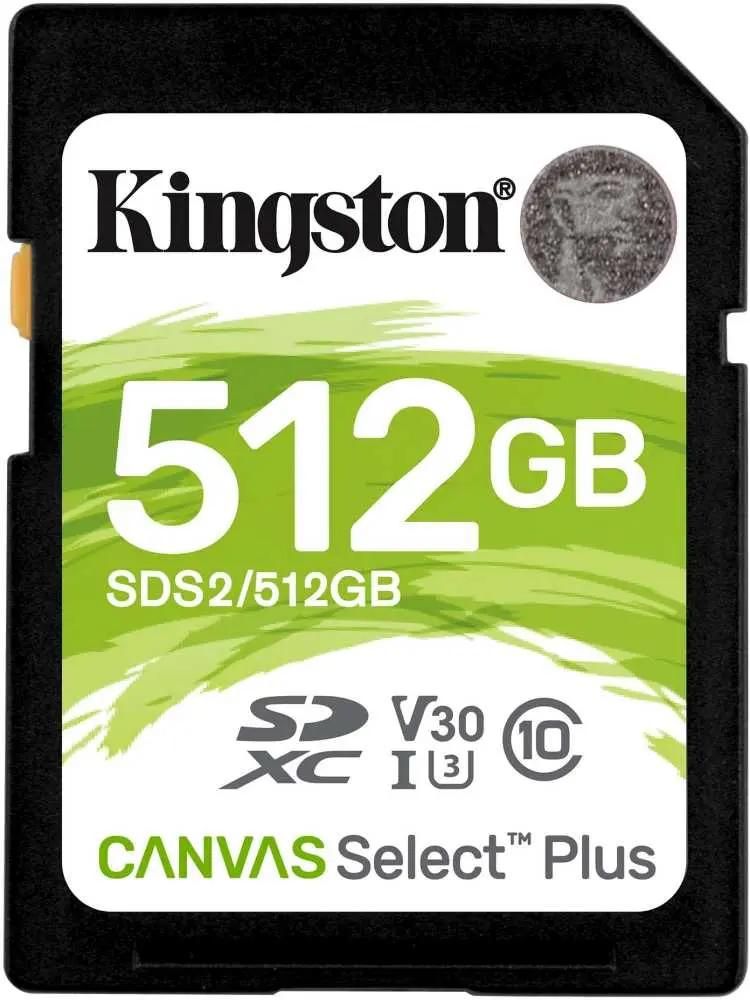 Карта памяти SDXC UHS-I U3 Kingston Canvas Select Plus 512 ГБ, 100 МБ/с, Class 10, SDS2/512GB,  1 шт., без адаптера