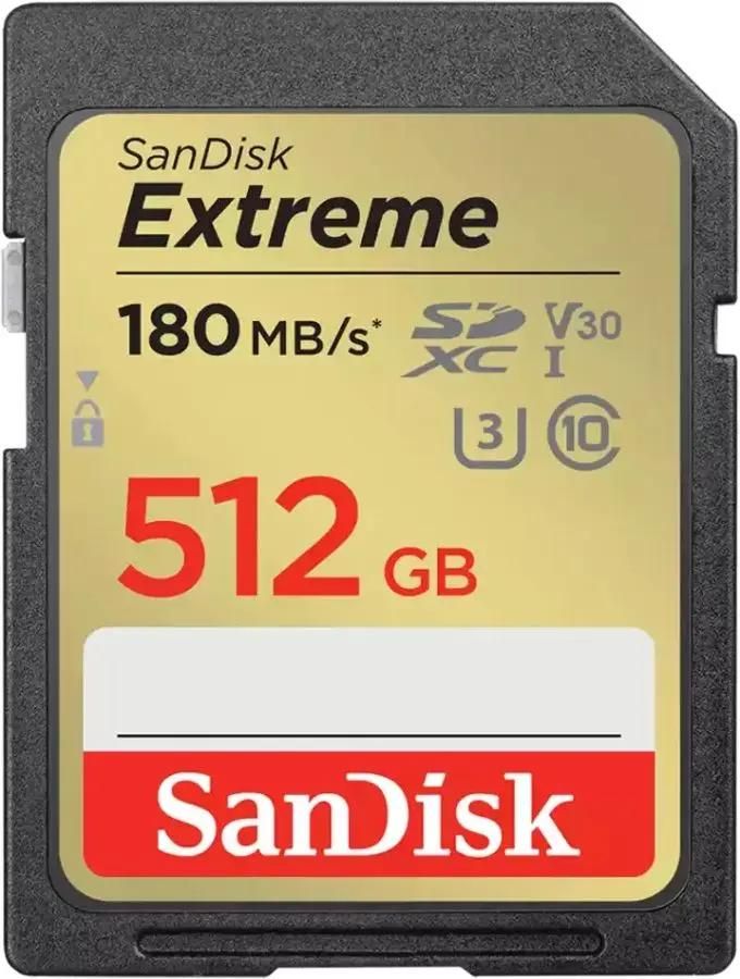 Карта памяти SDXC UHS-I U3 Sandisk Extreme 512 ГБ, 180 МБ/с, Class 10, SDSDXVV-512G-GNCIN,  1 шт.