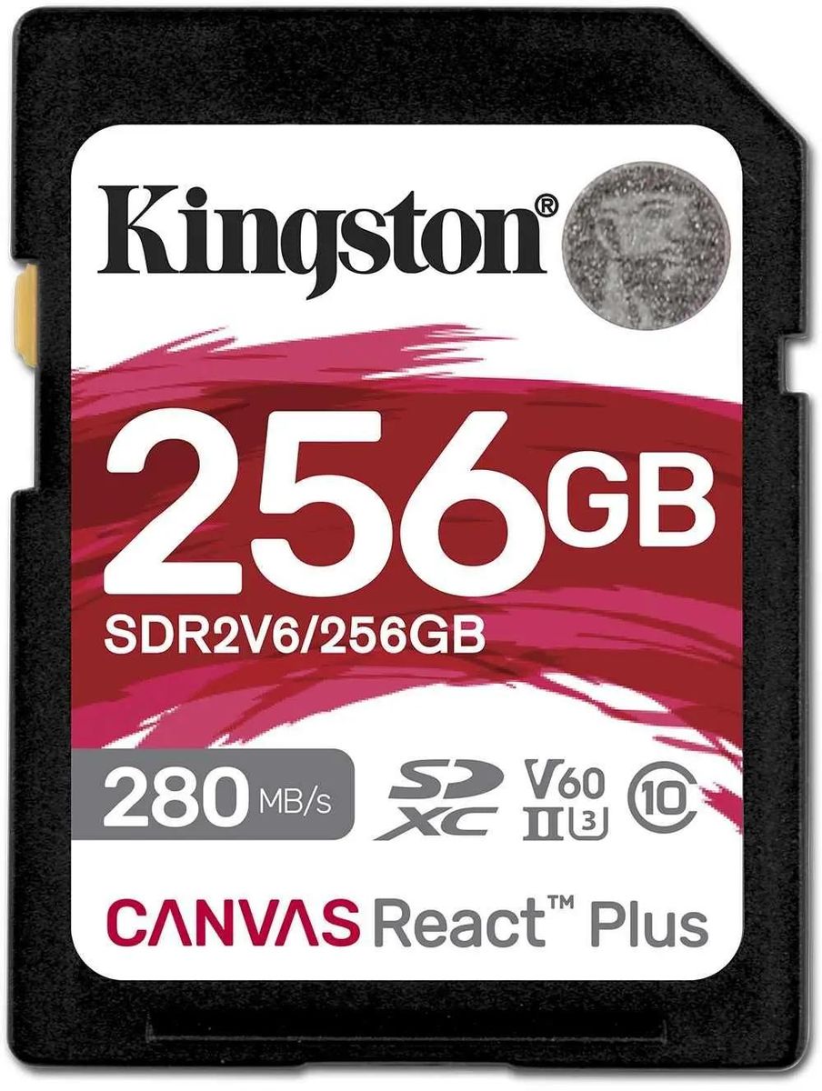 Карта памяти SDXC UHS-II Kingston Canvas React Plus 256 ГБ, 280 МБ/с, Class 10, SDR2V6/256GB,  1 шт., без адаптера