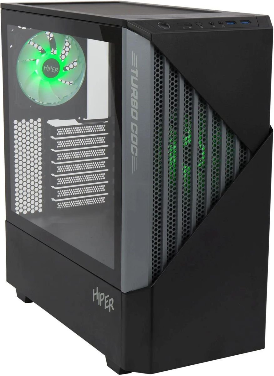 Корпус ATX HIPER CC BG, Midi-Tower, без БП,  черный