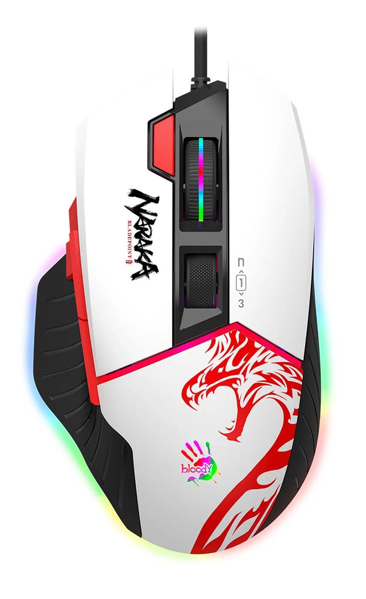 Мышь A4TECH Bloody W95 Max Naraka, игровая, оптическая, проводная, USB, белый и рисунок