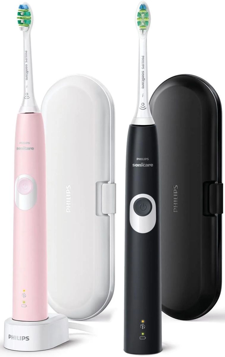 Набор электрических зубных щеток Philips Sonicare ProtectiveClean HX6800/35 с 2 дорожными футлярами, насадки для щётки: 2шт, цвет:черный и розовый